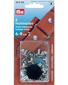 Prym holle nieten voor materiaaldikte 6-9 mm, 9mm zilver 8 stuks 