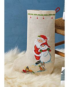 Permin borduurpakket kerstsok kerstman en sneeuwpop 41-5237 telpatroon