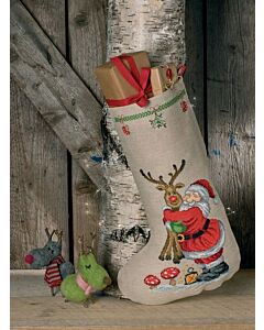  Permin borduurpakket Kerstsok kerstman met Rudolf  41-0231