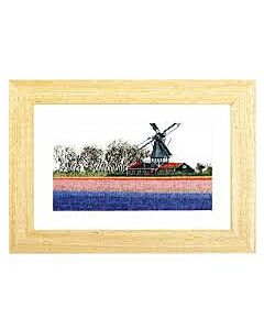Thea Gouveneur borduurpakket bollenveld hyacinthen met molen 474 aida telpatroon