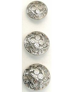 Zilverkleurige ronde sierknopen in verschillende maten.
