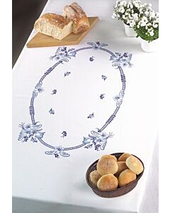 Voorbedrukt tafelkleed blauw bloemen van Permin 58-6654R