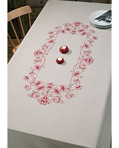 Voorbedrukt tafelkleed rode bloemen van Permin 58-8636 R 