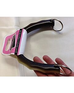 Tassenbeugel  half rond  bruin/creme met handgreep en zilveren ringen om de tas te bevestigen, 15cm lang. 