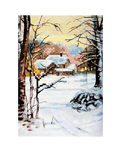 Orchidea wenskaart huisje in besneeuwd gebied 6234 borduren