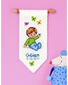 Vervaco borduurpakket Geboortetegel Gilian 2002/1.16.302 met houten ophangstokje