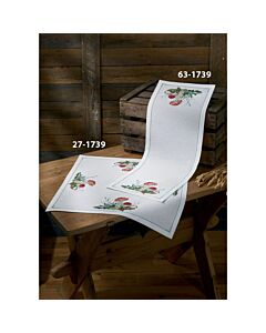 Borduurpakket aida tafelkleed paddenstoelen met telpatroon permin 27-1739