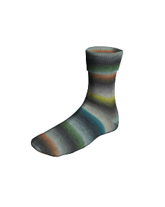 Lang Yarns Super Soxx Silk Color kl.465 WeekdaySoxx (wit/beige/grijs/oranje/groen/geel/blauw) is een 4 draads sokkenwol