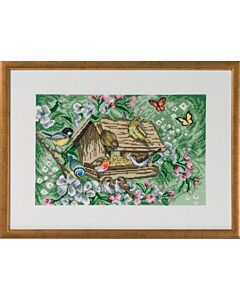 Permin borduurpakket vogelhuisje in de tuin om te borduren 90-9395