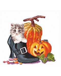 Thea Gouveneur borduurpakket Halloween kitten 738 telpatroon