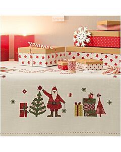 Borduurpakket tafelkleedje kerstman met boom voorbedrukt  van Rico  79610.52.21
