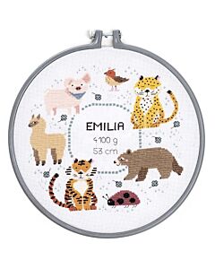 Borduurpakket geboortetegel Wilde dieren incl borduurring Rico 80505.54.00 