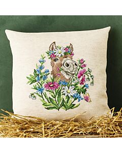 Permin borduurkussen pakket Ezel met bloemen 40x40cm 83-5103 telpatroon