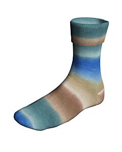 Lang Yarns Super Soxx Color kl.506 ColorfulCitiesSoxx (crème/bruin/blauw/turquoise) is een 4 draads sokkenwol 