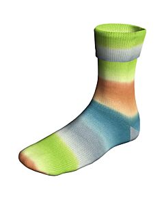 Lang Yarns Super Soxx Color kl.508 ColorfulCitiesSoxx (blauw/bruin/oker/lichtgroen) is een 4 draads sokkenwol