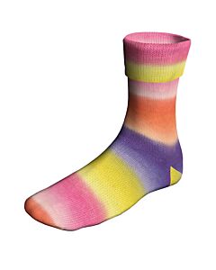 Lang Yarns Super Soxx Color kl.510 ColorfulCitiesSoxx (crème/roze/oranje/geel/paars) is een 4 draads sokkenwol 