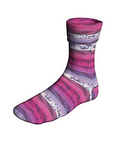 Lang Yarns SuperSoxx Color 4ply CakeSoxx kl.546 (wit/blauw/fuchsia/paars/bruin) is een 4 draads sokkenwol
