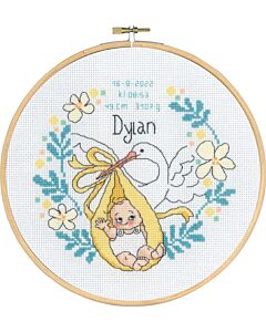 Permin borduurpakket geboortetegel Dylan - ooievaar 92-9862 telpatroon