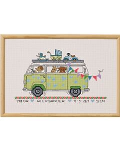 Borduurpakket geboortetegel groene bus Permin 92-1310
