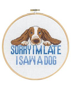 Borduurpakket hond sorry ik ben laat van Permin  92-2122 incl borduurring