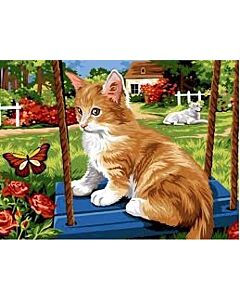 Voorbedrukt stramien poes op schommel om te borduren seg de paris 926.316