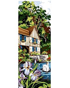 Voorbedrukt stramien Huis met blauwe luiken aan het meer om te borduren seg de paris 950.162