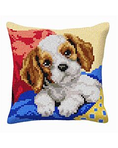 Orchidea borduurkussenpakket puppy 9523 voorbedrukt (kussenrug en opvulkussen apart verkrijgbaar)