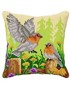 Orchidea borduurkussenpakket vogels 99039 voorbedrukt (kussenrug en opvulkussen apart verkrijgbaar)