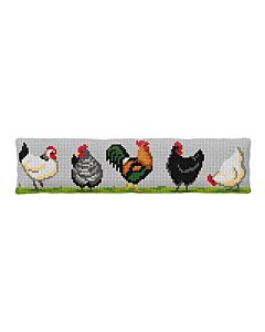 Orchidea tochtkussen kippen op een rij 99075 borduren met een afmeting van ca.80x20cm groot