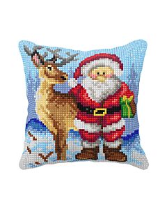 Orchidea borduurkussenpakket kerstman met rendier 99095 voorbedrukt