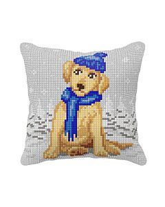 Orchidea borduurkussenpakket hond met blauwe muts 99111 voorbedrukt