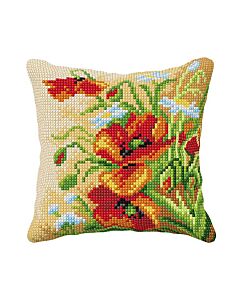 Orchidea borduurkussenpakket klaprozen 99119 voorbedrukt (kussenrug en opvulkussen apart verkrijgbaar)