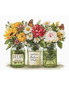 Luca-s borduurpakket bloemen glaasjes dream before love B7064 telpatroon