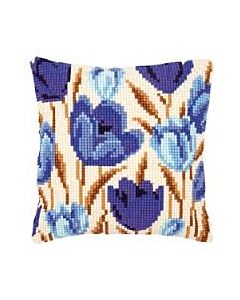 Vervaco kruissteek borduurpakket blauwe tulpen kussen pn-021764