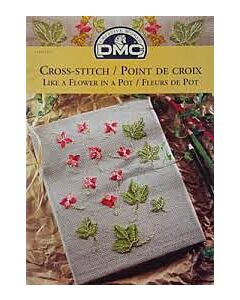 Borduurboekje met borduurpatronen bloemen in een pot  van DMC 