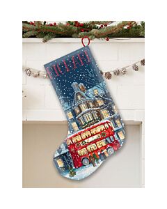 Borduurpakket kerstsok London Christmas Bus Stocking - Leti Stitch L10-003