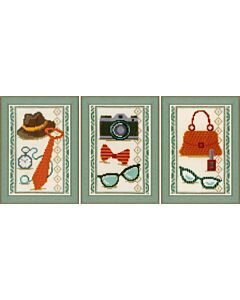  Borduurpakket 3 stuks vintage accessoires met telpatroon vervaco pn-0150399