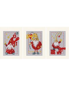 Borduurpakket 3 wenskaarten Kerstkabouters van Vervaco PN-0185078