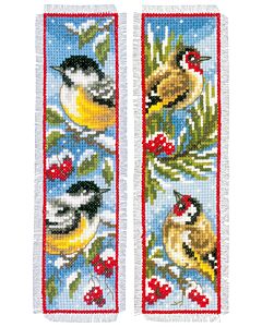 Borduurpakket Bladwijzers Vogels in winter aida set van 2 Vervaco PN-0151005 