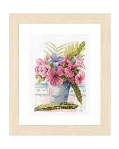 Borduurpakket bloemen in een emmer (flower in a bucket) van lanarte pn-0154326