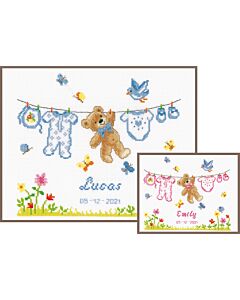 Borduurpakket geboortetegel geboorte beertje van Vervaco pn-0143329 in rosé en blauw