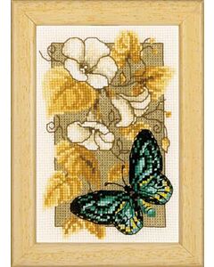 Borduurpakket  groene vlinder en bloemen om te borduren Vervaco pn-0144802