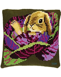 Borduurpakket kruissteek konijntje in rode kool van pako om borduren 003.291