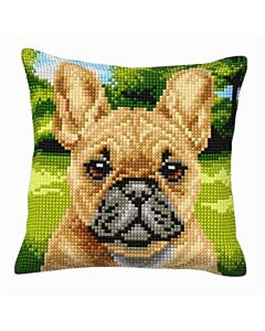 Borduurpakket kruissteek kussen franse bulldog orchidea 9538
