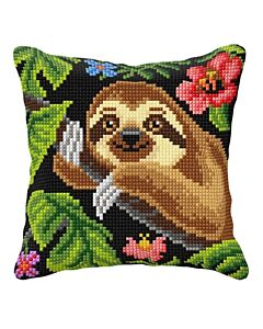 Borduurpakket kruissteek kussen luiaard orchidea 99019