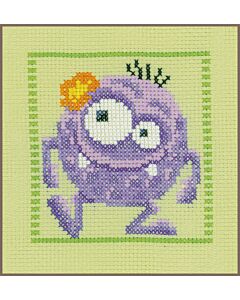 Borduurpakket kruissteek paars monstertje voor kinderen Vervaco pn-0150595.