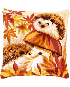 Borduurpakket kruissteekkussen egeltjes op paddestoel van Vervaco pn-0187296