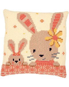 Borduurpakket kruissteekkussen lieve konijntjes Vervaco pn-0187190