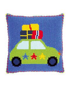 Borduurpakket kruissteekkussen op vakantie met de auto incl. kussenrug van Lief