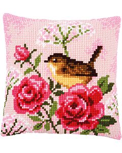 Borduurpakket kruissteekkussen vogel tussen rozen van Vervaco PN-0166318